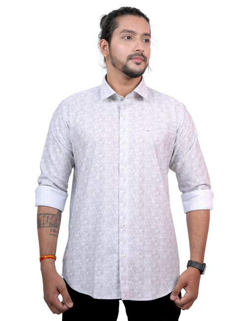 Men White Floral Printed Formal Shirt