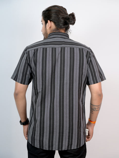 Men Black Striped Casual Half Shirt