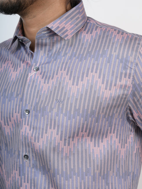 Men Peach Striped Full Shirt