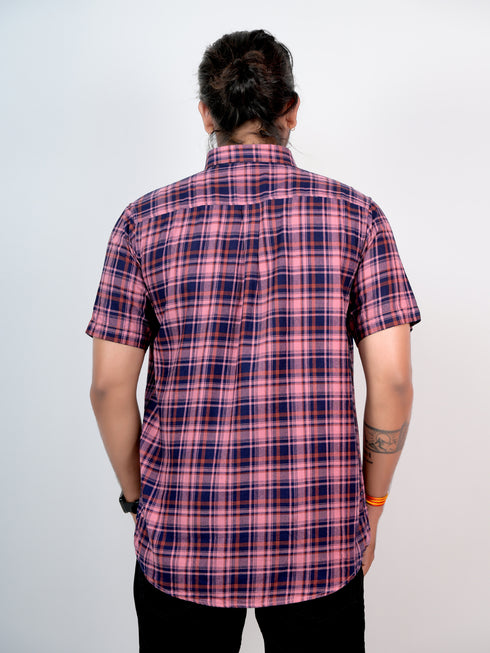 Men Pink Checked Casual Half Shirt