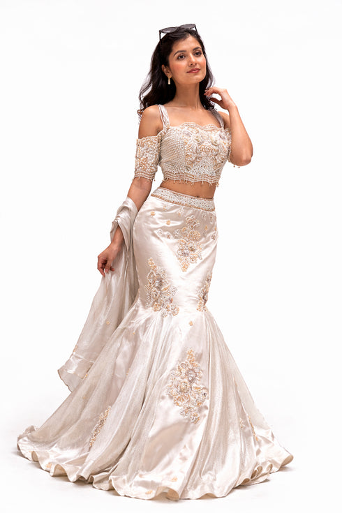 Elegant Off-Shoulder Embroidered Lehenga Set for Women – Premium Party & Wedding Wear