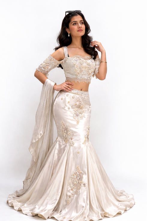 Elegant Off-Shoulder Embroidered Lehenga Set for Women – Premium Party & Wedding Wear