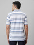 Mens Grey Striped Casual T-Shirt With Half Sleeves And Spread Collar
