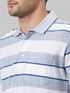 Mens Grey Striped Casual T-Shirt With Half Sleeves And Spread Collar