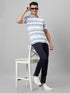 Mens Grey Striped Casual T-Shirt With Half Sleeves And Spread Collar