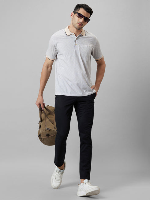 Mens Cream Printed Formal T-Shirt With Half Sleeves And Spread Collar