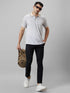 Mens Cream Printed Formal T-Shirt With Half Sleeves And Spread Collar