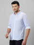 Mens White & Blue Opaque Printed Cotton Linen Full Sleeves Casual Shirt Full Sleeves