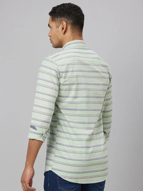 Men Green Striped line Sustainable Casual Shirt With Full Sleeves
