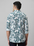 Mens White Abstract Printed Cotton Linen Casual Shirt With Spread Collar