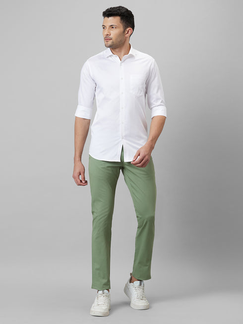 Mens White Solid Casual Shirt Full Sleeve With Spread Collar