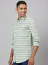 Men Green Striped line Sustainable Casual Shirt With Full Sleeves