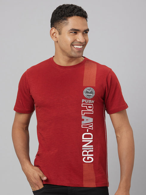 Men Red Printed Sustainable Casual T-Shirt