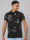 Men Black Printed Slim Fit Polo T-Shirt