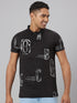 Men Black Printed Slim Fit Polo T-Shirt