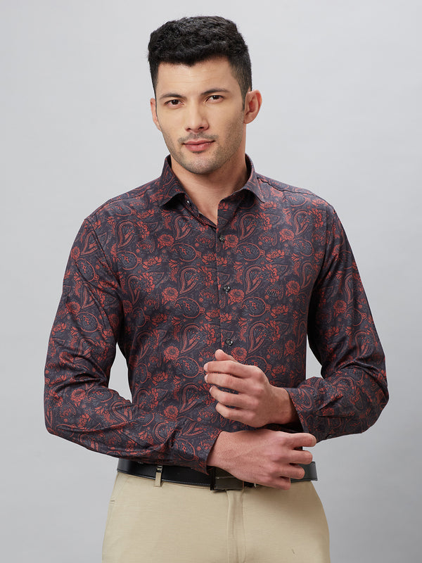 Mens Printed Casual Shirt With Full Sleeve And Spread Collar