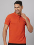 Men Orange Solid Slim Fit Polo T-Shirt