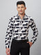 Mens Black & White Printed Casual Shirt With Full Sleeves