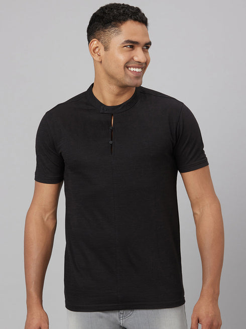 Men Black Solid Lounge Casual T-Shirt With Full Sleeves