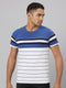 Men Blue & White Striped Casual Cotton T-Shirt