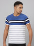 Men Blue & White Striped Casual Cotton T-Shirt