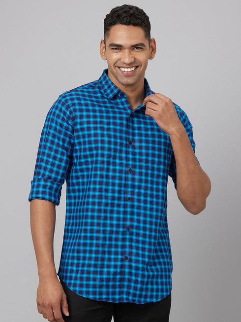 Men Blue & Black Checked Sustainable Casual Shirt