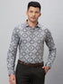Mens Grey Geometric Printed Shirt With Full Sleeves And Spread Collar