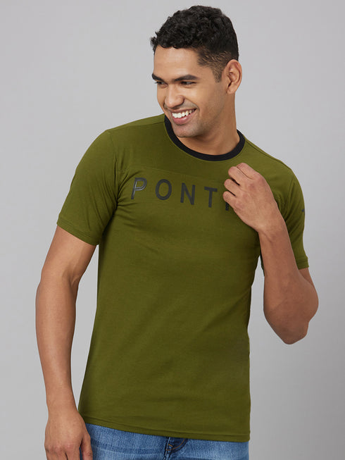 Men Green Printed Slim Fit Casual T-Shirt