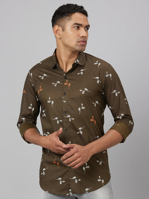 Men Olive Printed Sustainable Casual Shirt