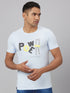 Men Light Blue Solid with Printed Logo T-Shirt
