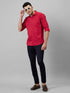Mens Red Opaque Printed Spread Coller Cotton Linen Casual Shirt