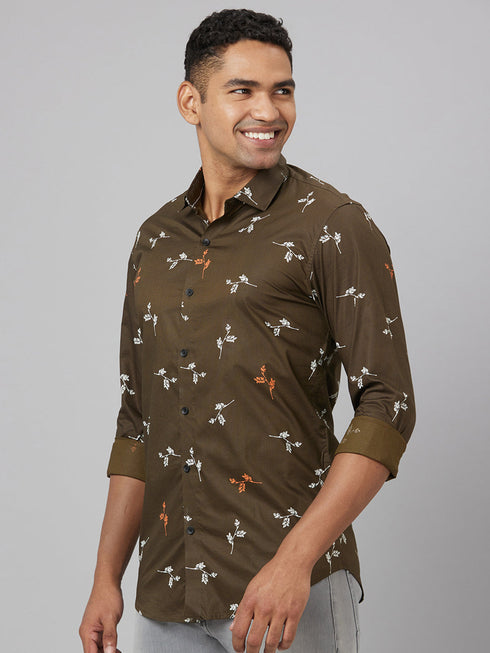 Men Olive Printed Sustainable Casual Shirt