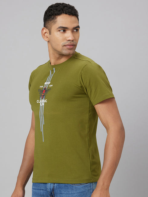 Men Green Typography Printed Casual T-Shirt