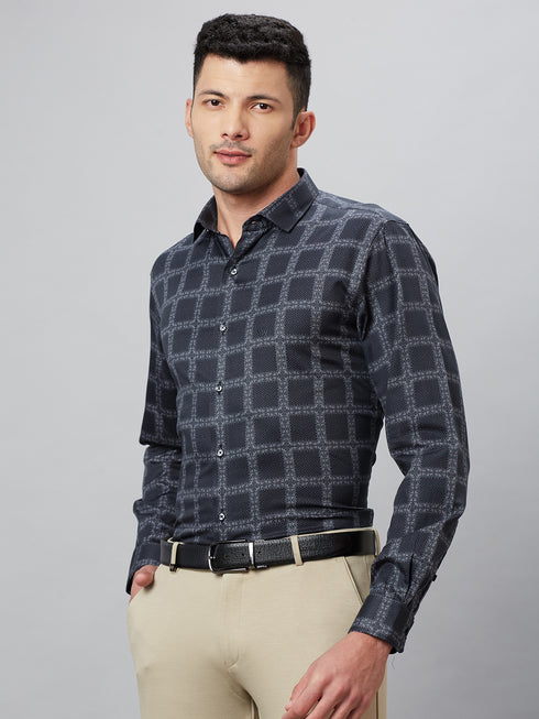Mens Black Checked Casual Shirt Full Sleeve With Spread Collar