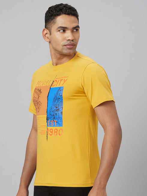 Men Yellow Typography Casual T-Shirt