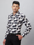Mens Black & White Printed Casual Shirt With Full Sleeves