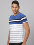 Men Blue & White Striped Casual Cotton T-Shirt
