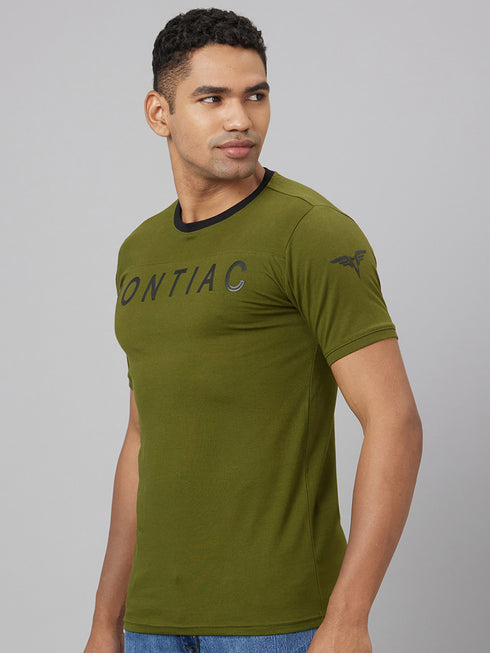 Men Green Printed Slim Fit Casual T-Shirt