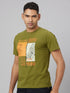 Men Olive Typography Casual T-Shirt