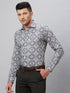 Mens Grey Geometric Printed Shirt With Full Sleeves And Spread Collar