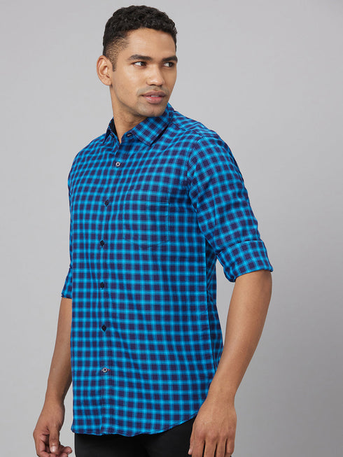 Men Blue & Black Checked Sustainable Casual Shirt