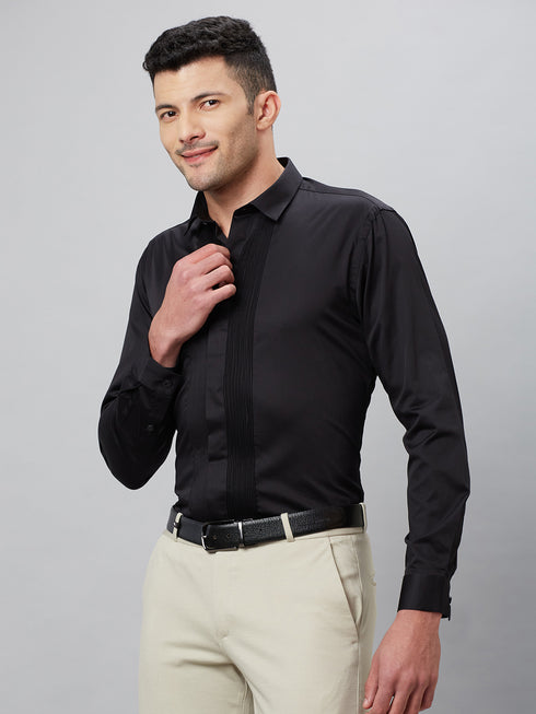 Mens Black Casual Shirt Full Sleeves With Spread Collar