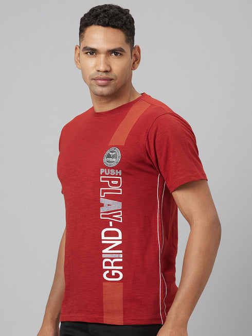Men Red Printed Sustainable Casual T-Shirt