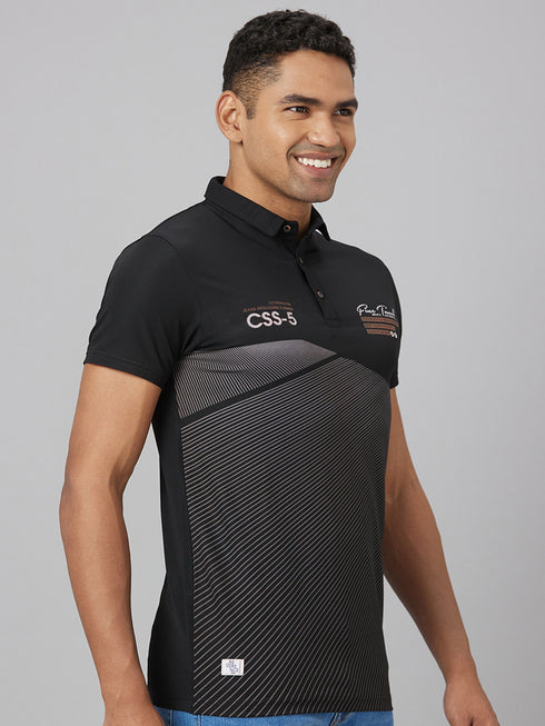 Men Black & White Printed Striped Casual T-Shirt