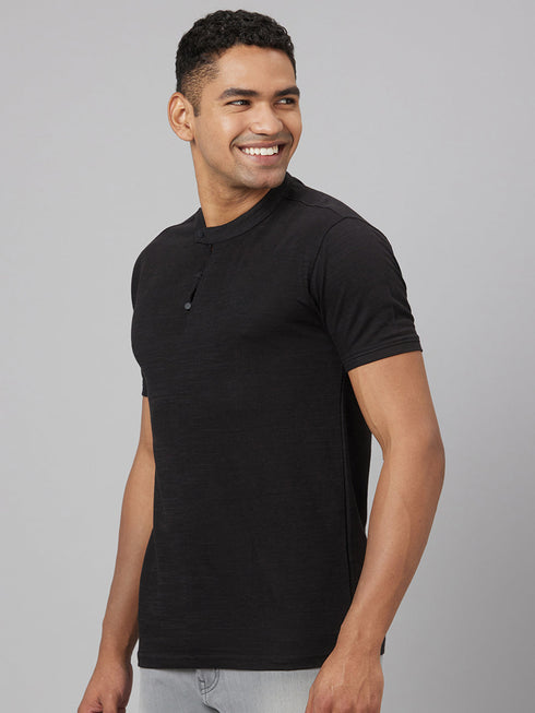 Men Black Solid Lounge Casual T-Shirt With Full Sleeves