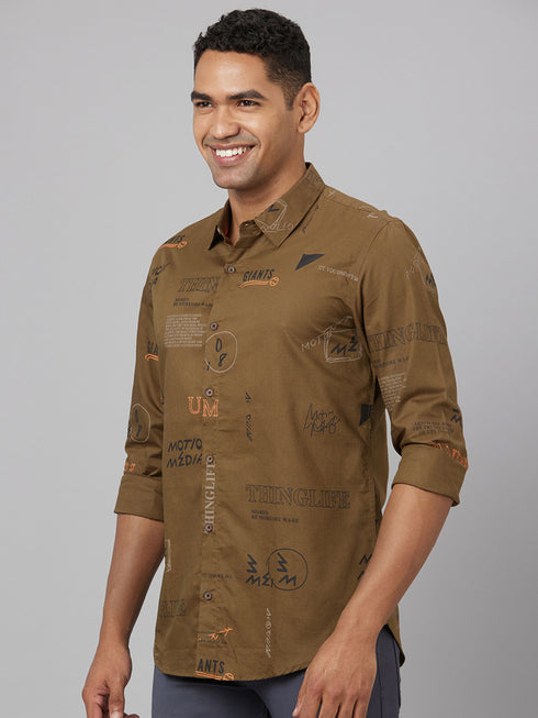 Men Olive Print Sustainable Casual Shirt