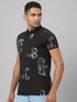 Men Black Printed Slim Fit Polo T-Shirt