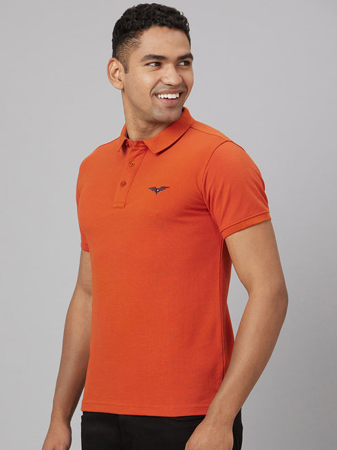 Men Orange Solid Slim Fit Polo T-Shirt