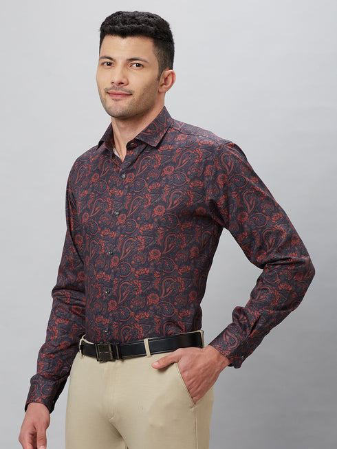 Mens Printed Casual Shirt With Full Sleeve And Spread Collar