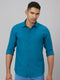 Men Teal Blue Solid Sustainable Casual Shirt Full Sleeves